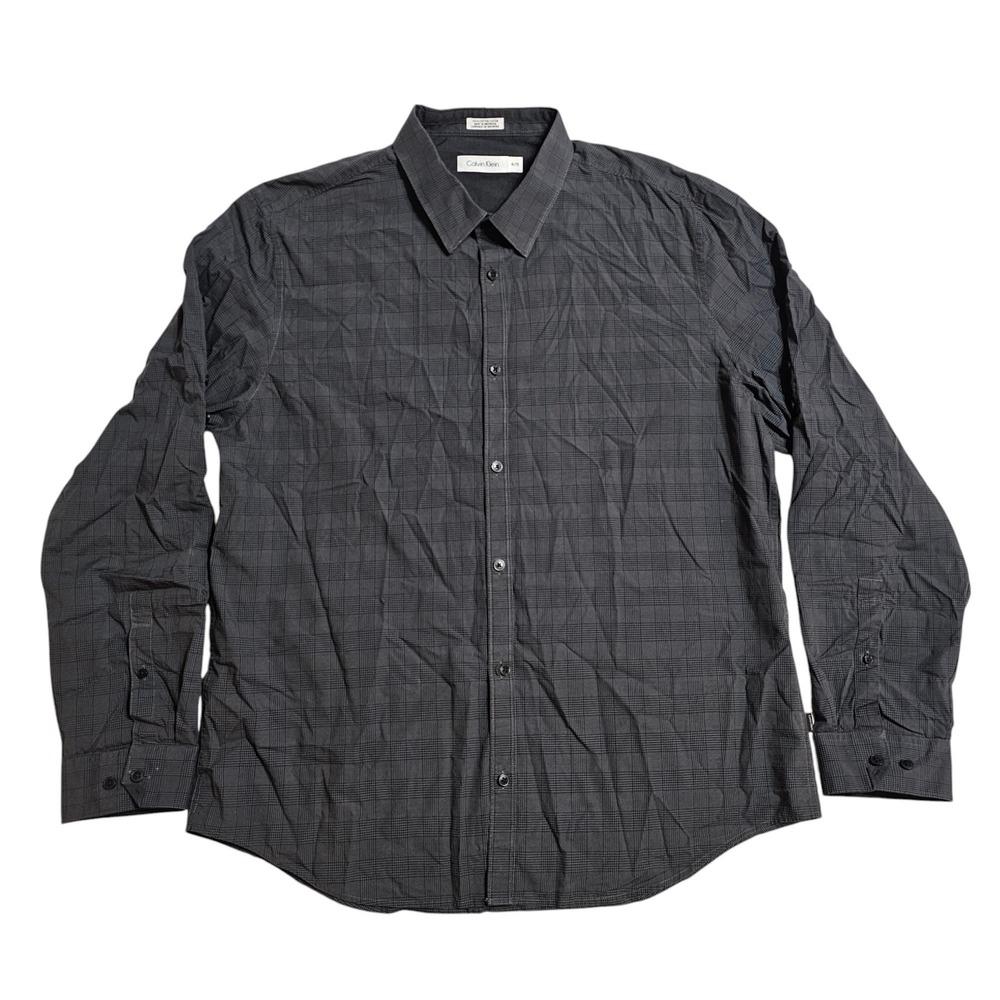Calvin Klein Plaid Button Down Shirt Long Sleeve Modern Fit XL Gray *READ*